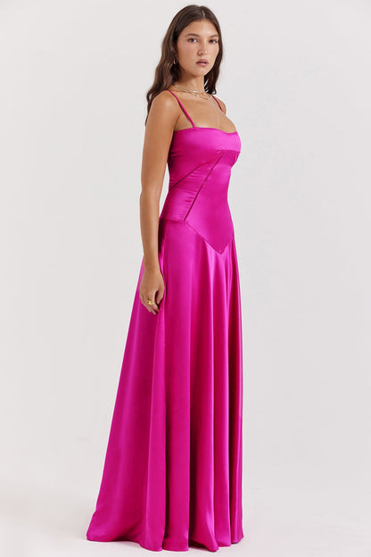 fuchsia lace up maxi dress