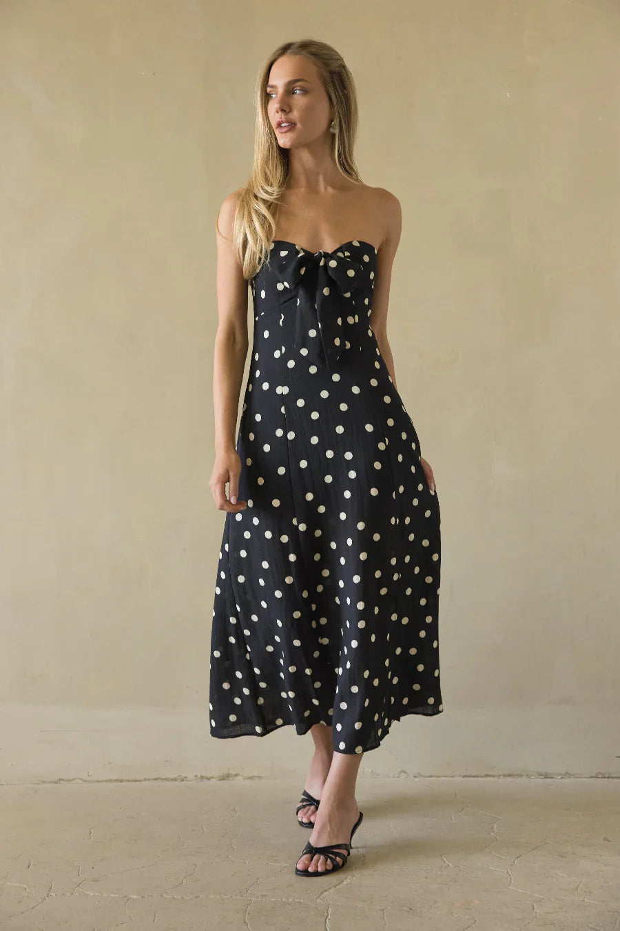 Jenae Linen Polka Dot Midi Dress