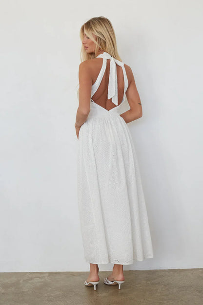 Natasha Eyelet Halter Midi Dress