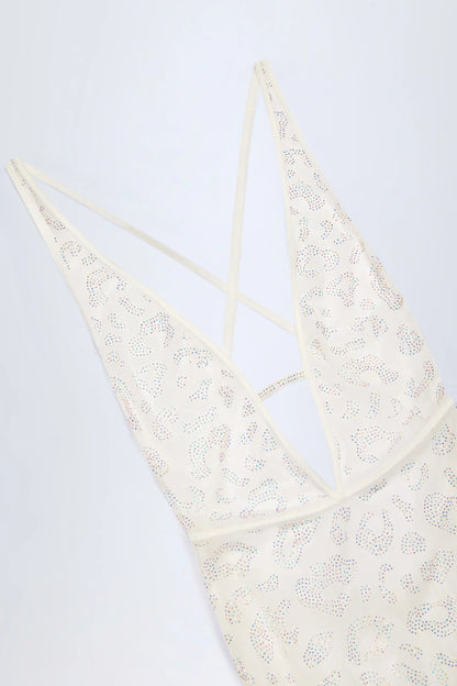 Embellished Backless Maxi Dress in White