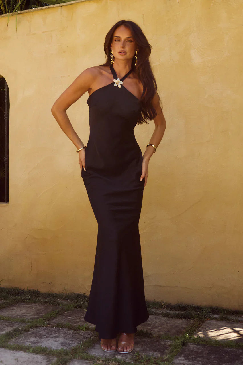 CHARA LOW CROSS BACK MAXI DRESS - BLACK