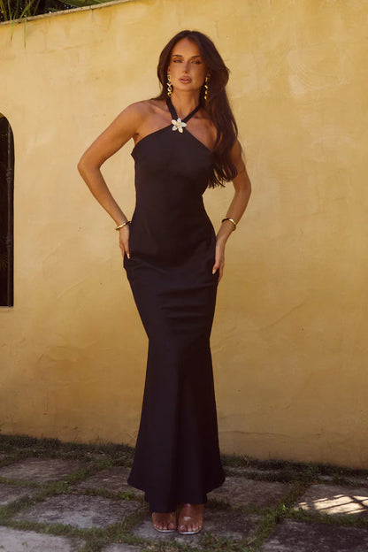 CHARA LOW CROSS BACK MAXI DRESS - BLACK