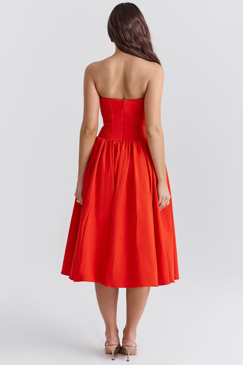 italian tomato strapless midi sundress