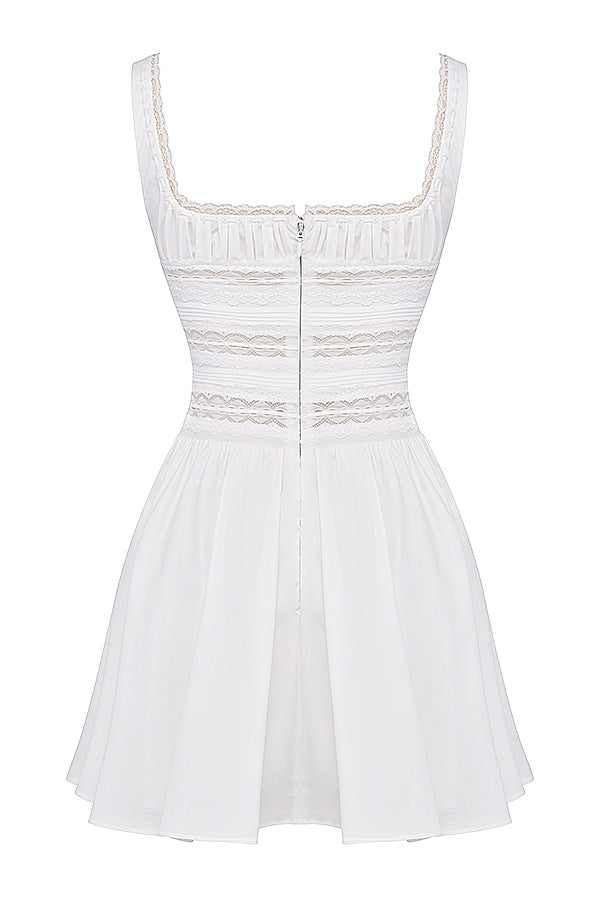 white lace trim mini dress