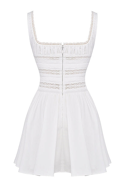 white lace trim mini dress
