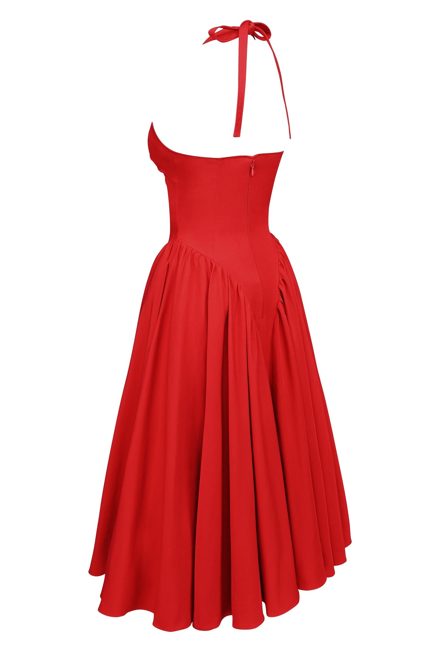 red twill halter midi dress