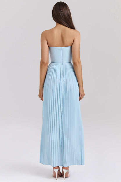 ocean blue pleated maxi dress