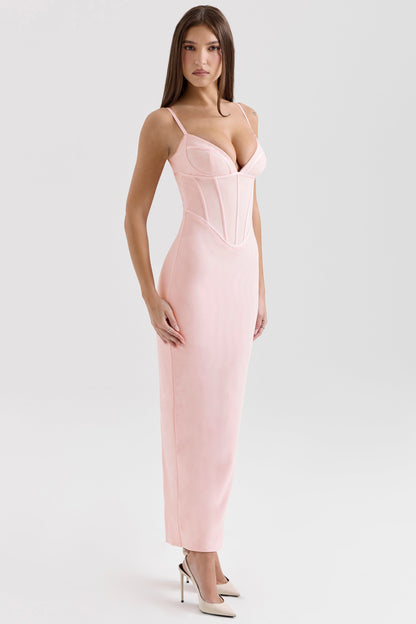 pink mesh bodycon maxi dress