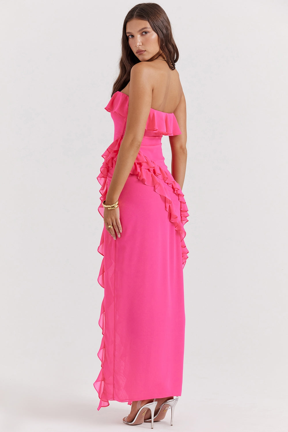 fuchsia ruffle maxi dress