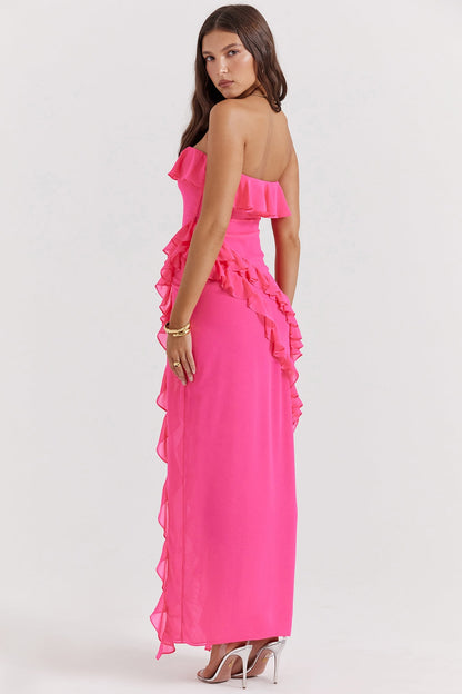 fuchsia ruffle maxi dress