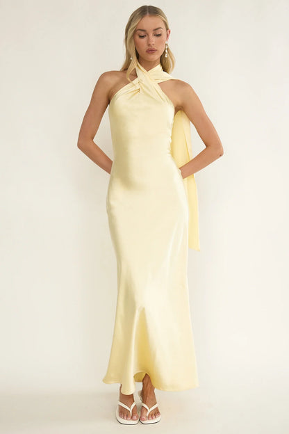 Alvara Crossover Halterneck Maxi Dress Butter