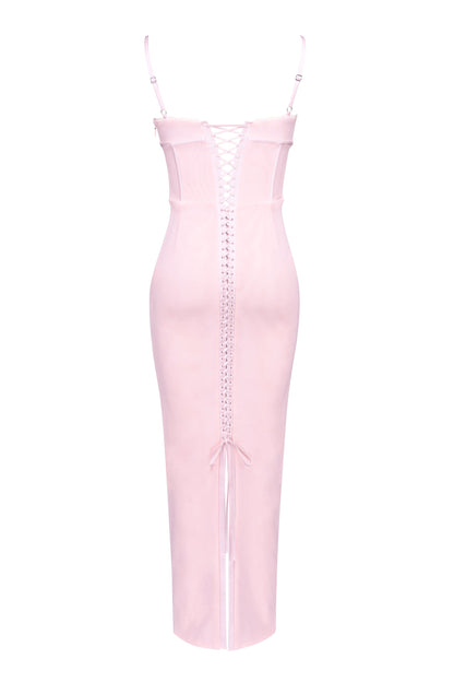 pink mesh bodycon maxi dress