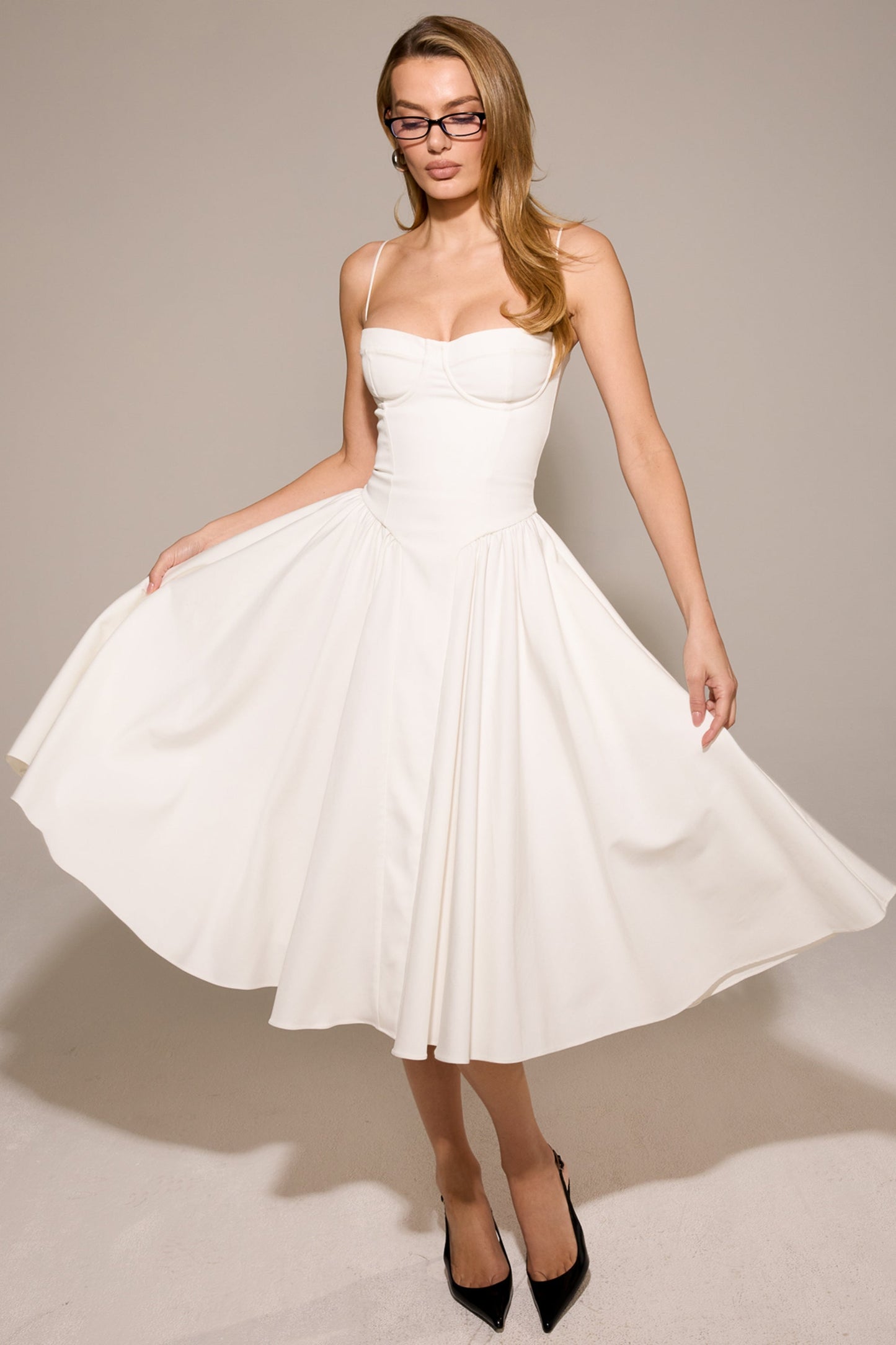 white corset midi dress