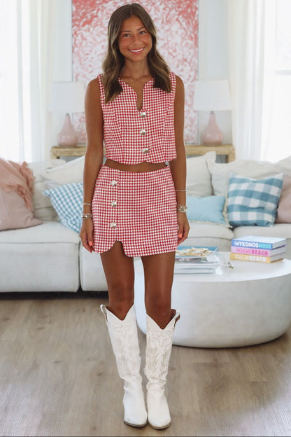 Houndstooth Way Mini Skort - Red and White