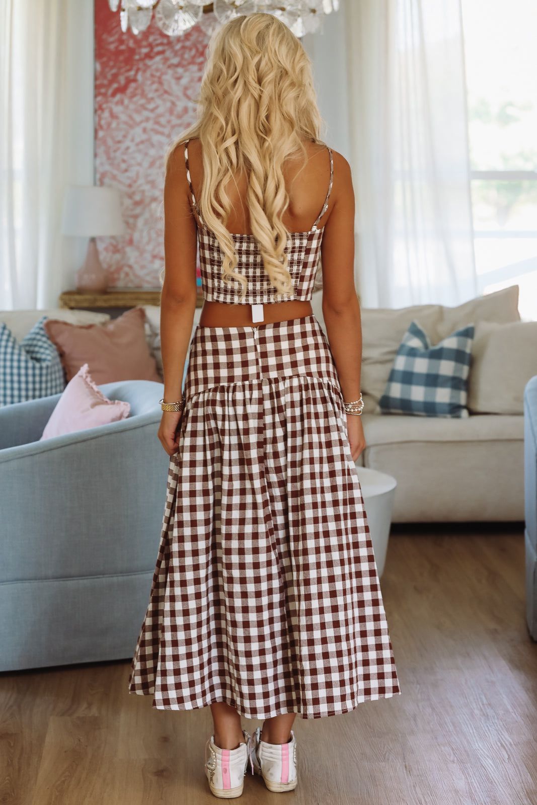 Trophy Time Crop Top - Brown and White
