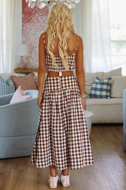 Trophy Time Crop Top - Brown and White