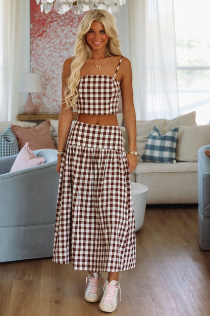 Trophy Time Crop Top - Brown and White