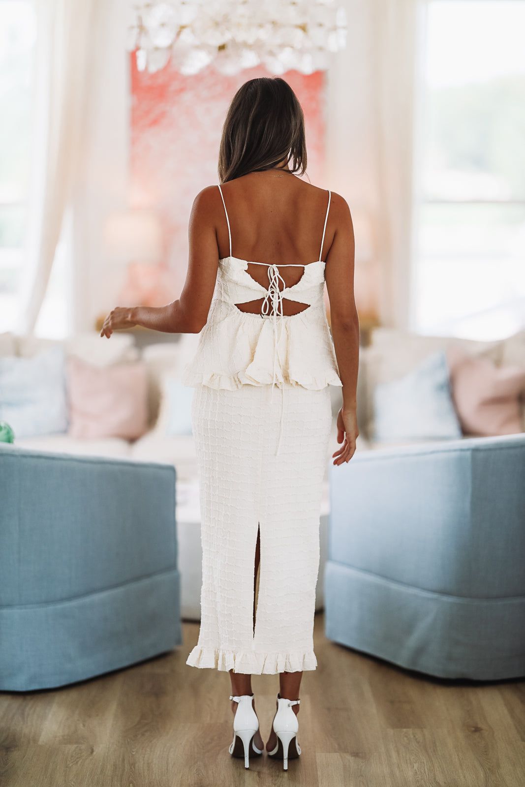 Another Love Crop Top and Midi Skirt Set - Cream