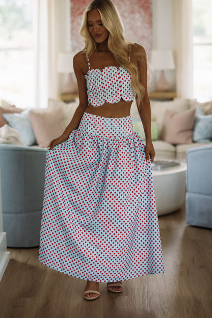 Marina Muse Dots Crop Top and Maxi Skirt Set - Blue and Red