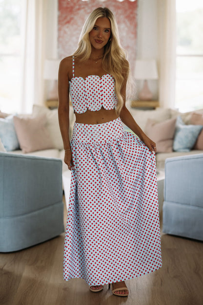 Marina Muse Dots Crop Top and Maxi Skirt Set - Blue and Red