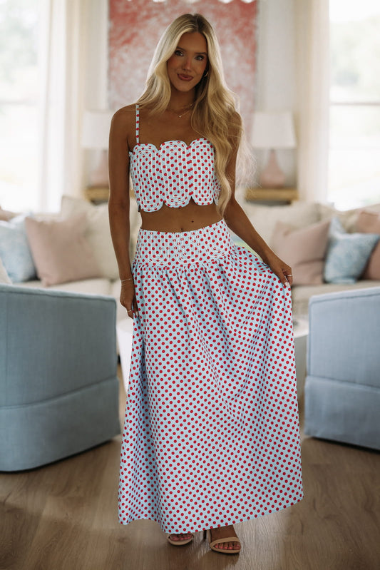 Marina Muse Dots Crop Top and Maxi Skirt Set - Blue and Red