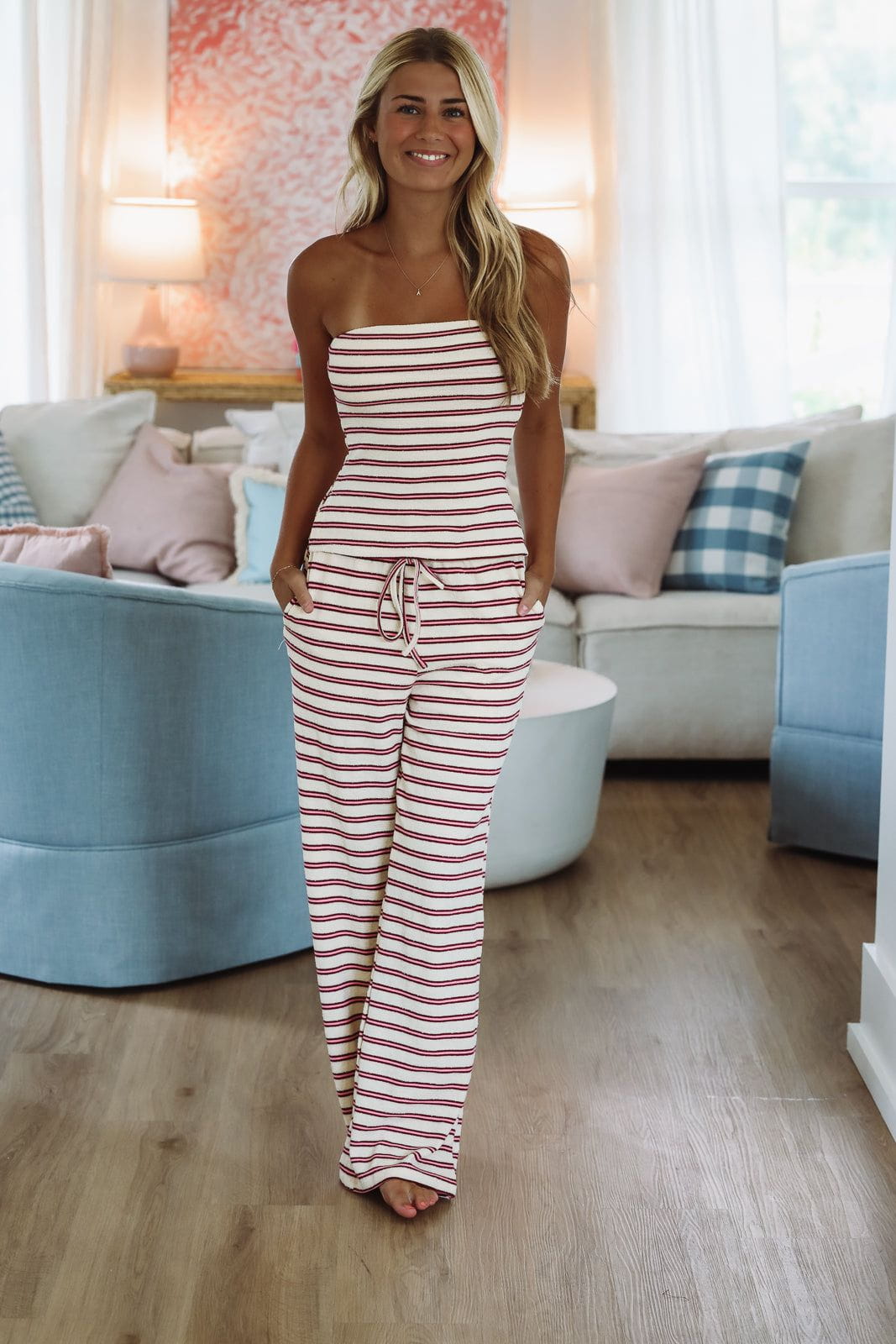 Don't Look Back Pants - Cream and Pink