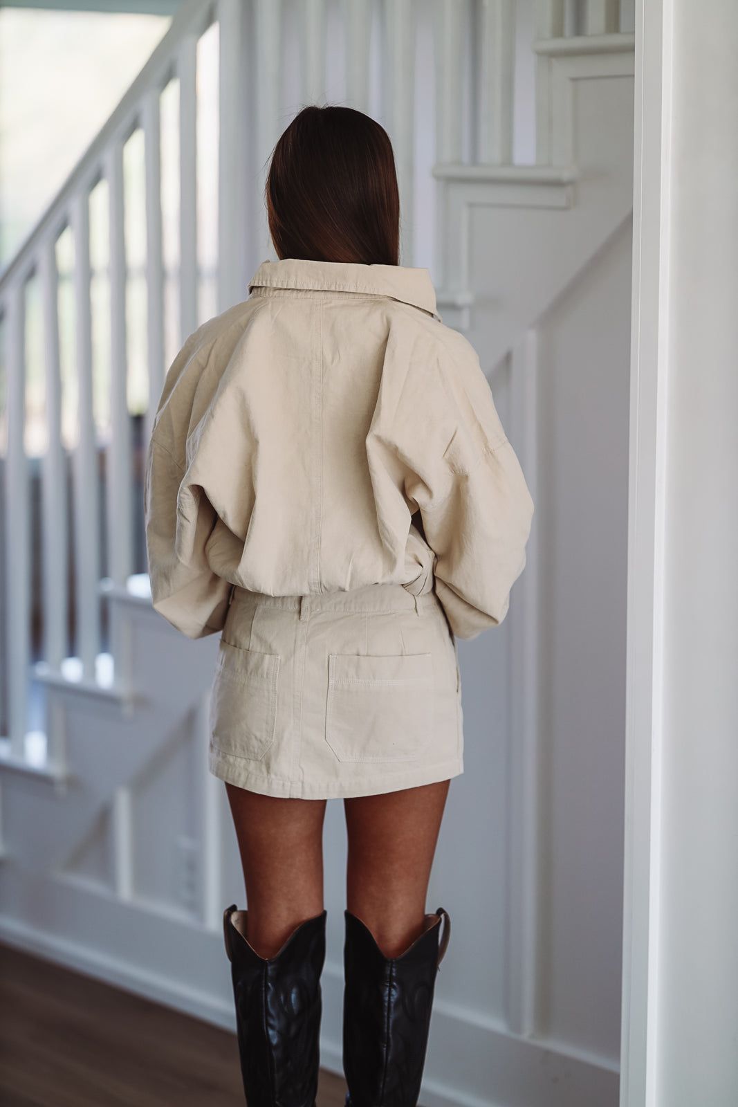 Casual Denim Mini Skirt - Khaki