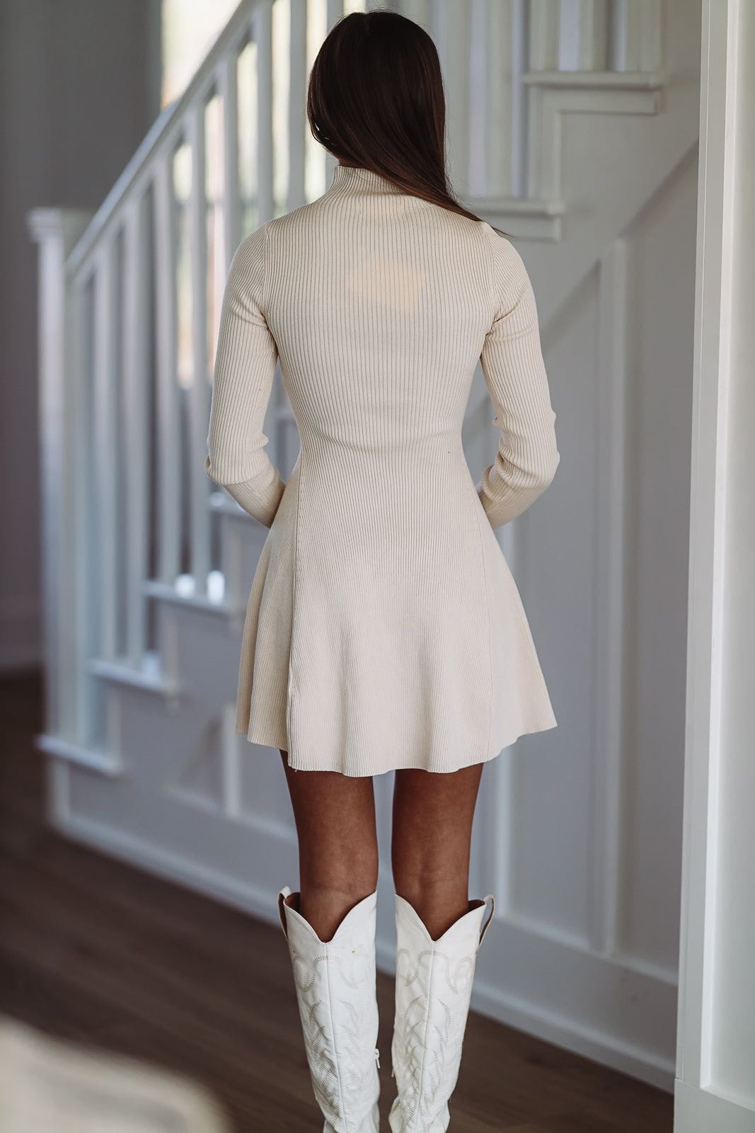 Cozy In Knit Sweater Mini Dress - Cream