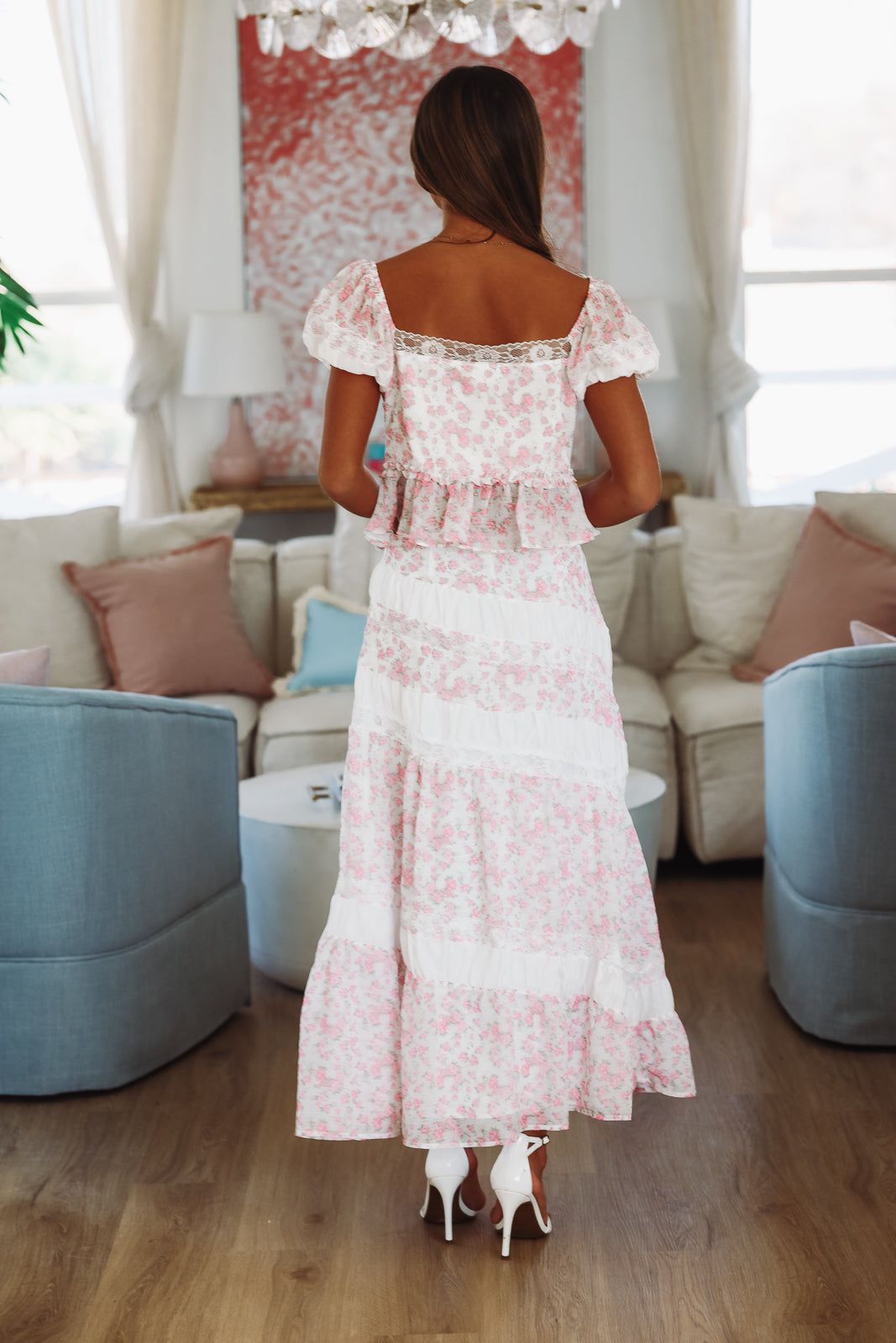 Enchanted Moments Midi Skirt - White and Pink