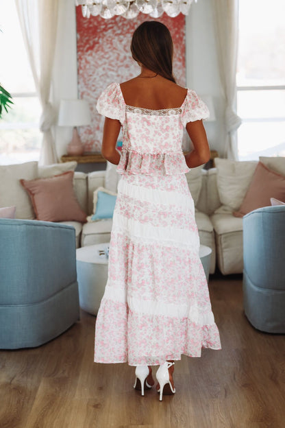 Enchanted Moments Midi Skirt - White and Pink