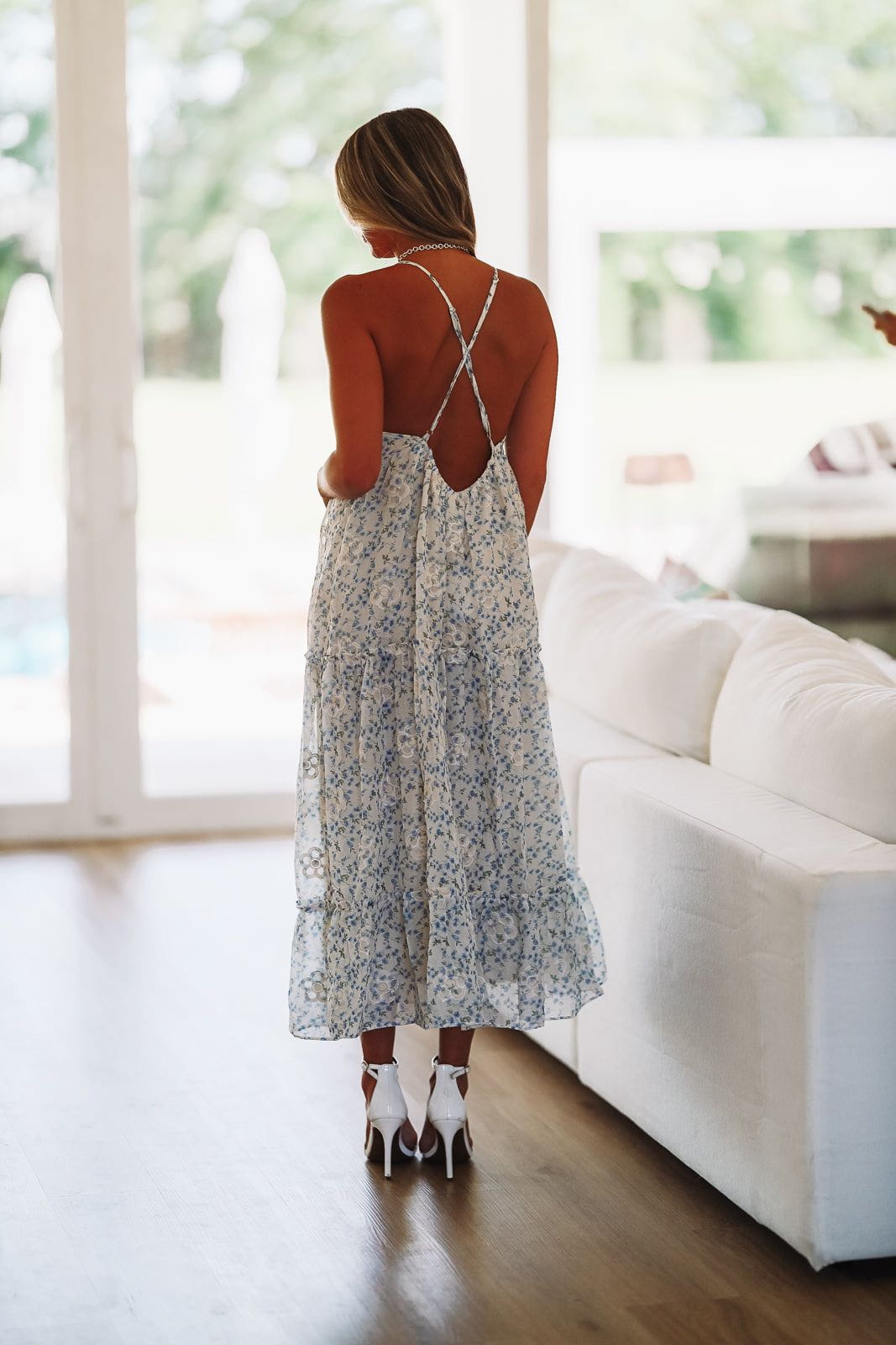 Fairy Godmother Maxi Dress - Cream and Blue