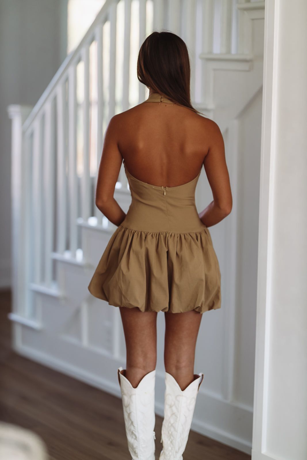 Fine Dining Mini Dress - Camel
