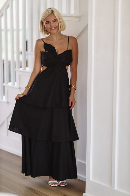 Flower on Top Maxi Dress - Black
