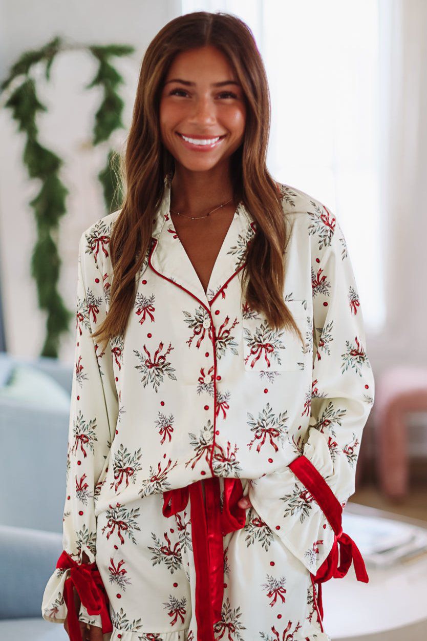 Holly Branches Pajama Top - Cream