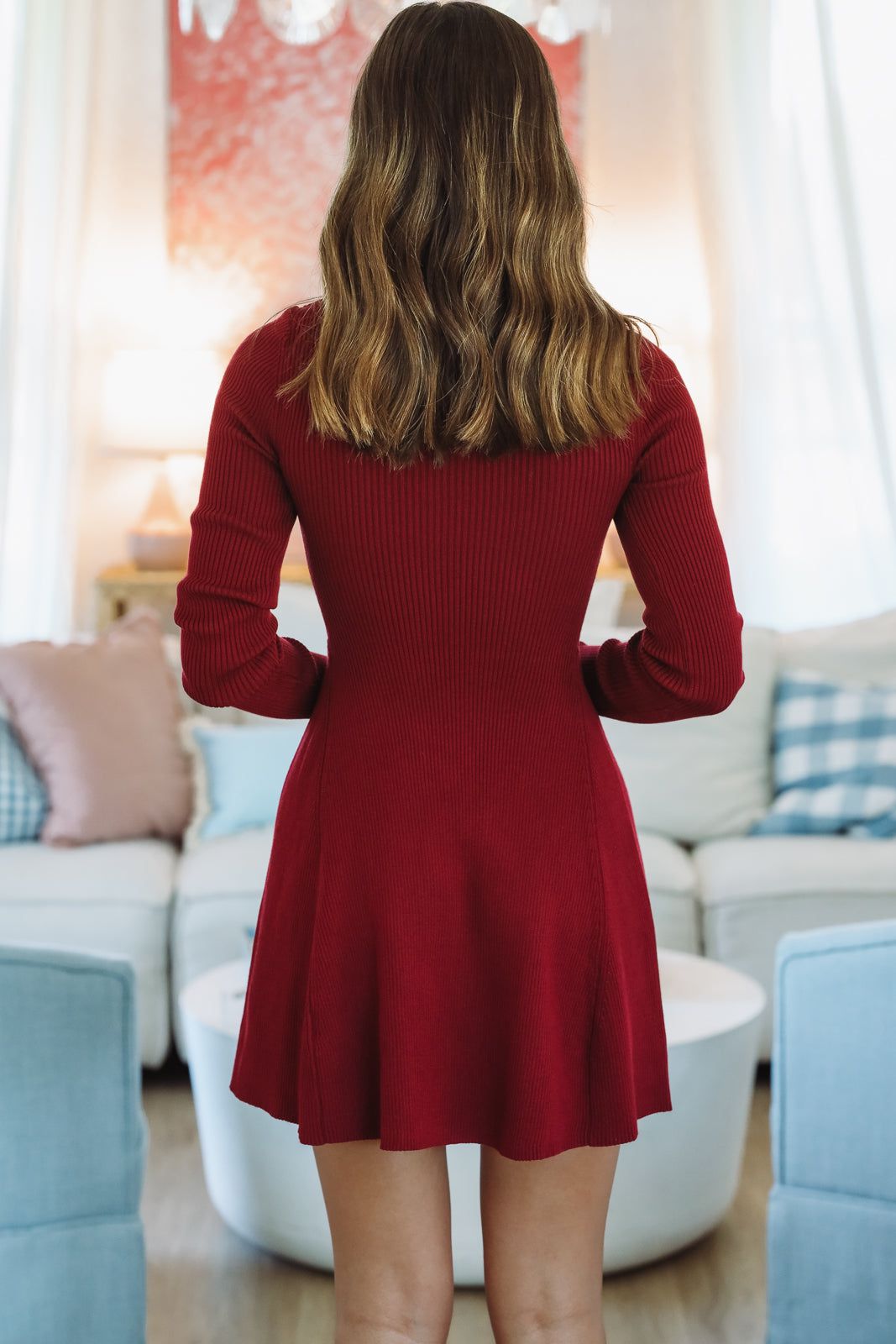 Cozy In Knit Sweater Mini Dress - Burgundy