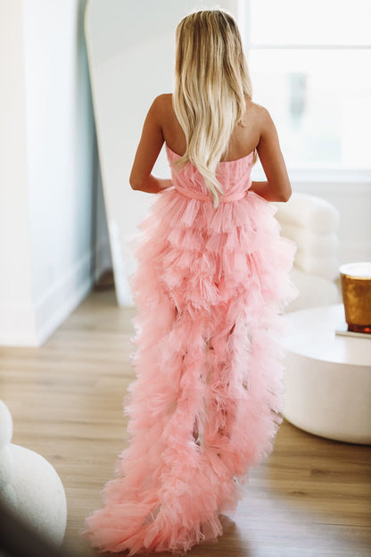 In The Moment High Low Tulle Dress - Blush