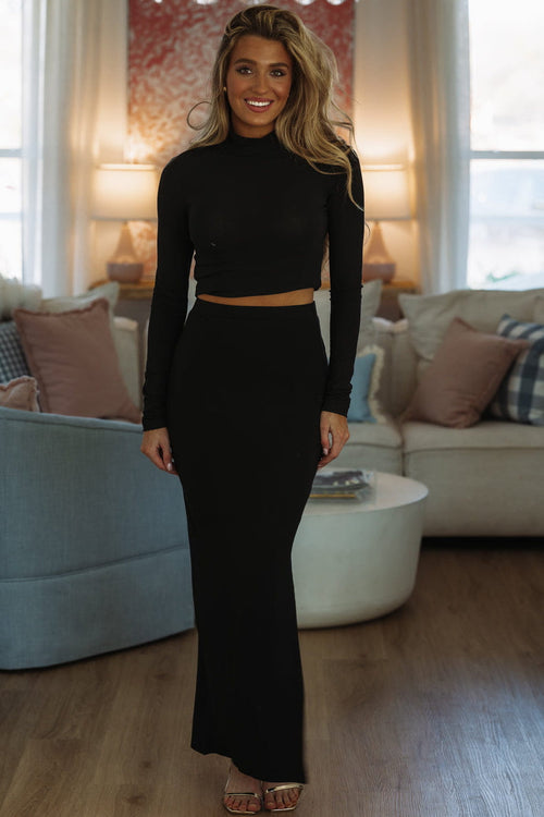 Duality Top and Maxi Skirt Set - Black