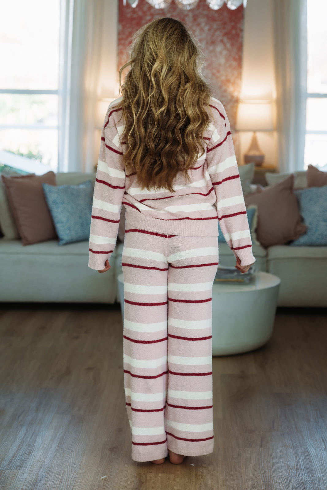 A Striped Love Pant and Top Set - Pink and Cream