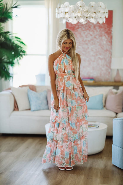 Stay True to You Maxi Dress - Peach and Light Blue