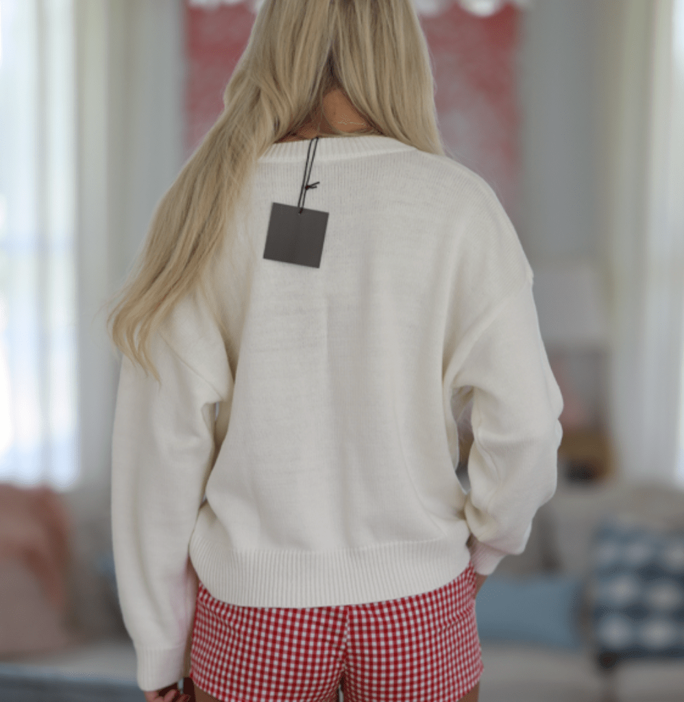 Touchdown Teddy Sweater Top - White and Red