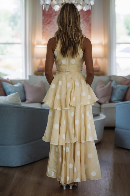Dots For Days Top and Maxi Skirt Set - Yellow and White