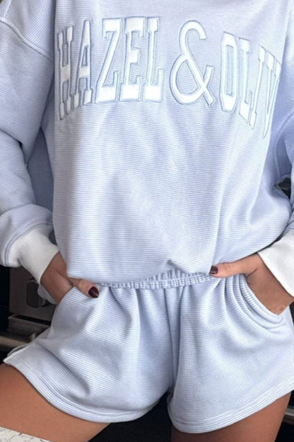 H&O Stripe Sweat Shorts - Light Blue and White