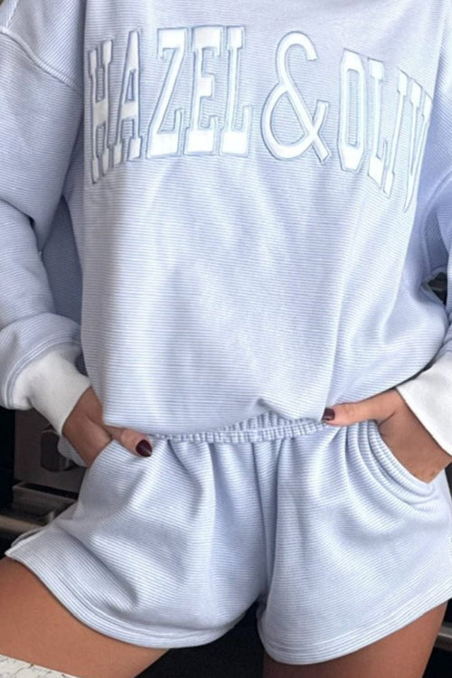 H&O Stripe Sweat Shorts - Light Blue and White