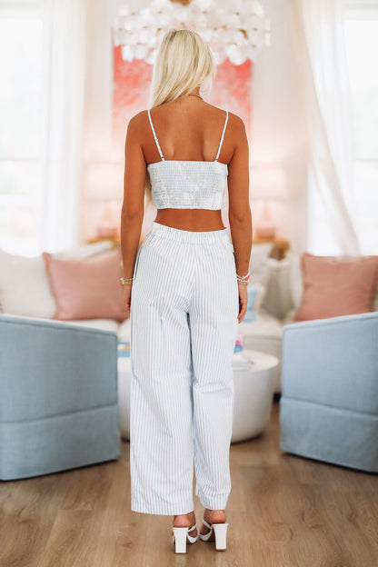 Waterscape Crop Top and Pant Set - Blue and White