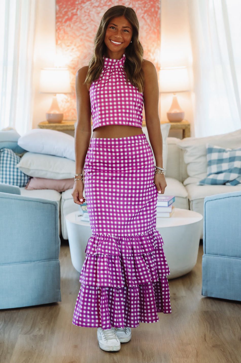 Winning Play Top and Maxi Skirt Set - Purple and White
