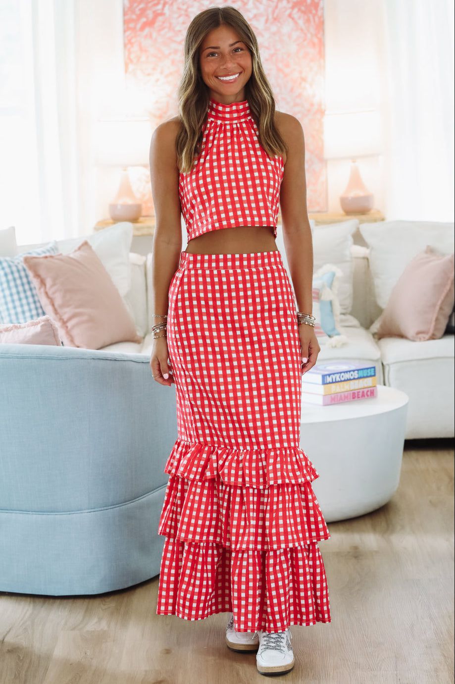 Winning Play Top and Maxi Skirt Set - Red and White