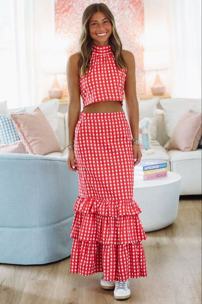 Winning Play Top and Maxi Skirt Set - Red and White