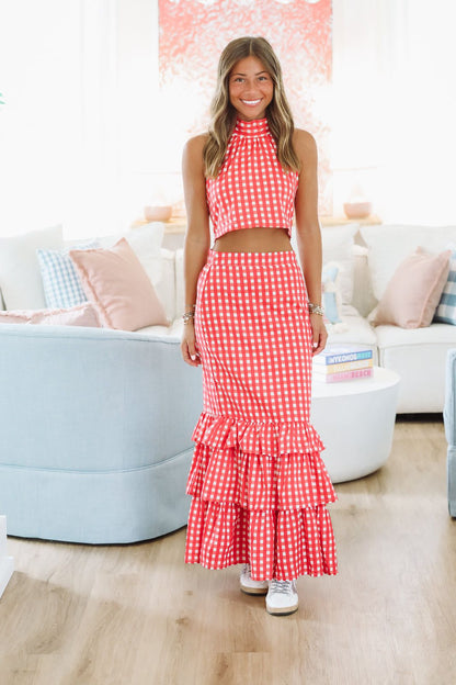 Winning Play Top and Maxi Skirt Set - Red and White