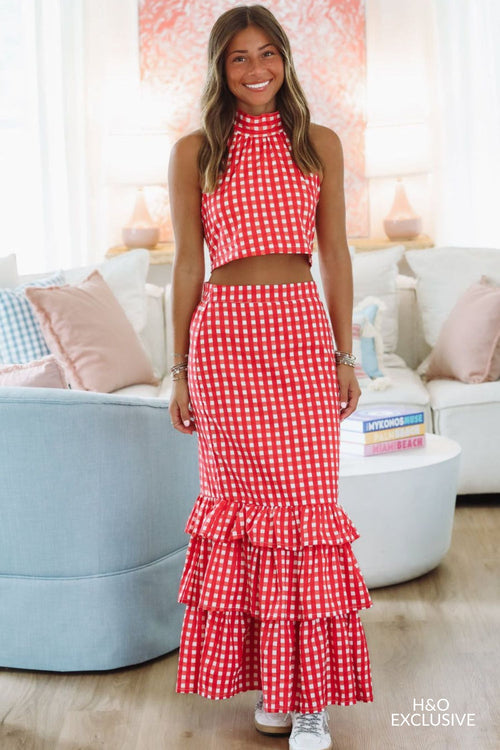 Winning Play Top and Maxi Skirt Set - Red and White