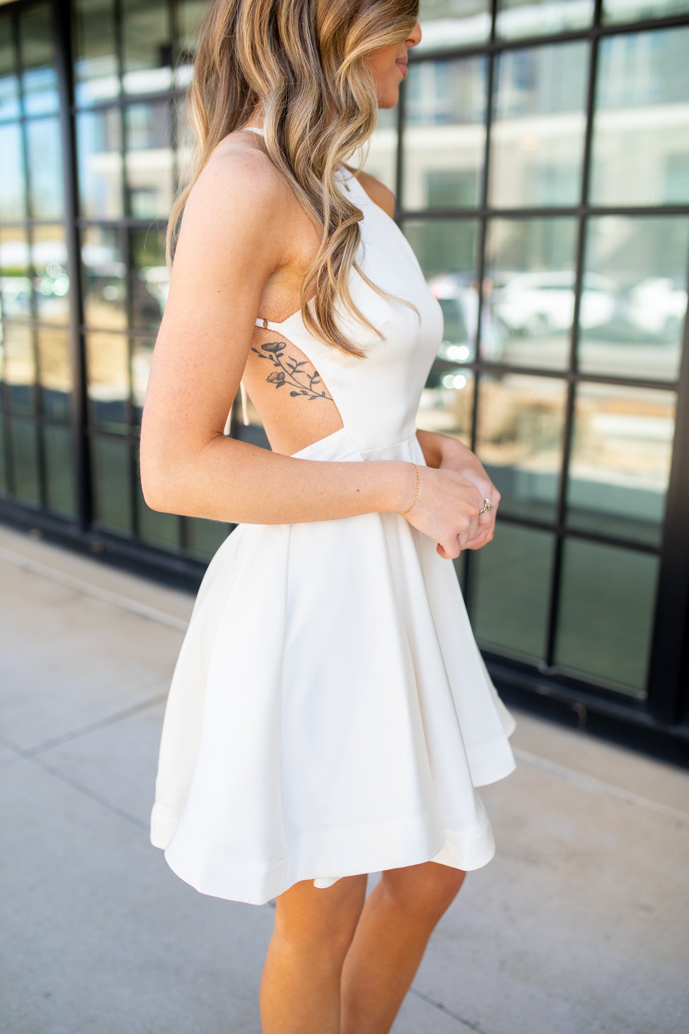 Satin Fit and Flare Backless Dress - Cream